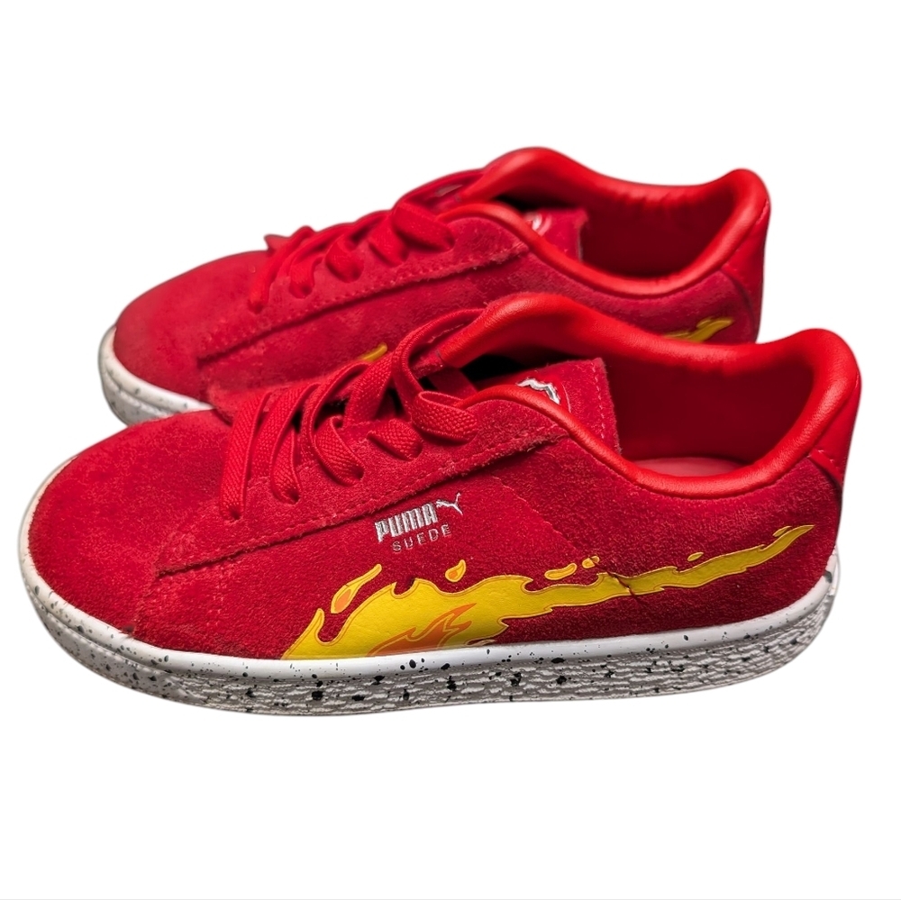 Puma High Risk Red AC INF Suede Paw‎ Patrol Flame Design Sneakers Kids Size 10C